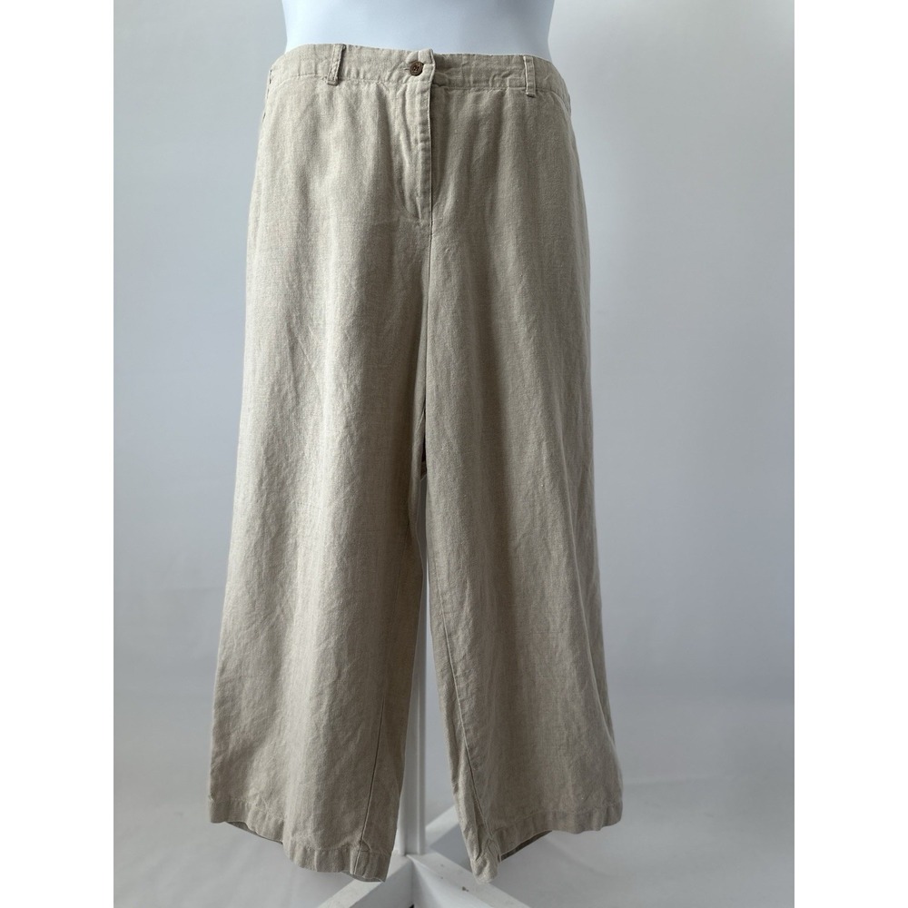 Women's Sz: 18W Charter Club 100% Linen Tan Flax Casual Ankle Pants (b62)